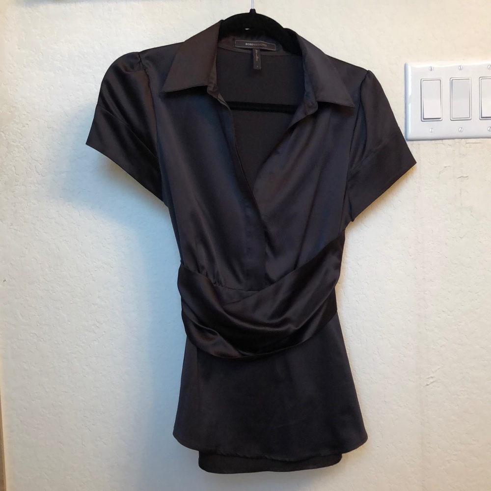 BCBG Max Azria Black Silk Top with Bow
